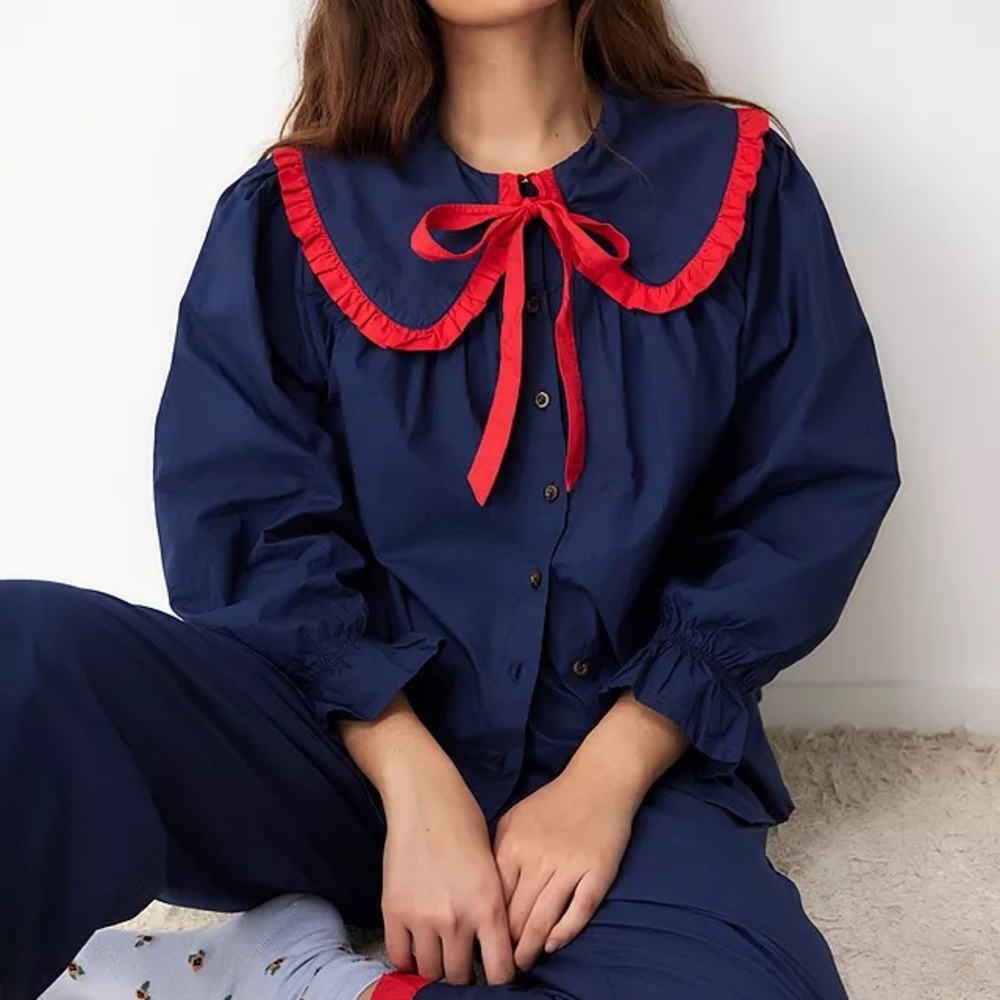 Elegant Navy and Red Women's Pajama Set